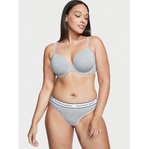 Трусики VS Stretch Cotton Logo Grey Thong Panty