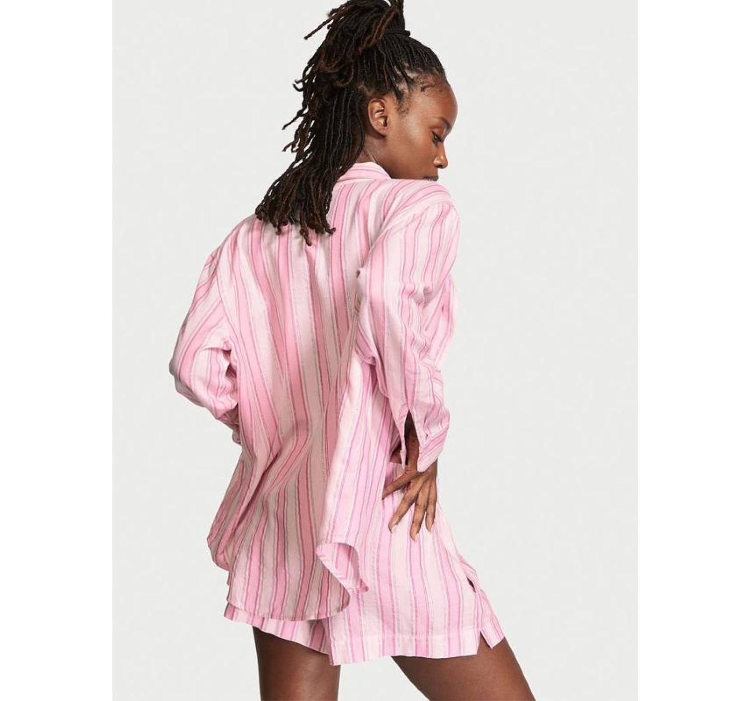 Пижама Victoria’s Secret Flannel long-sleeve Short PJ Set Pink Stripes