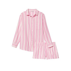 Пижама Victoria’s Secret Flannel long-sleeve Short PJ Set Pink Stripes