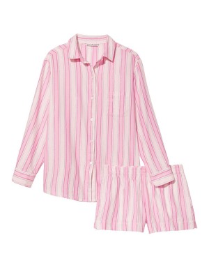 Піжама Victoria's Secret Flannel long-sleeve Short PJ Set Pink Stripes