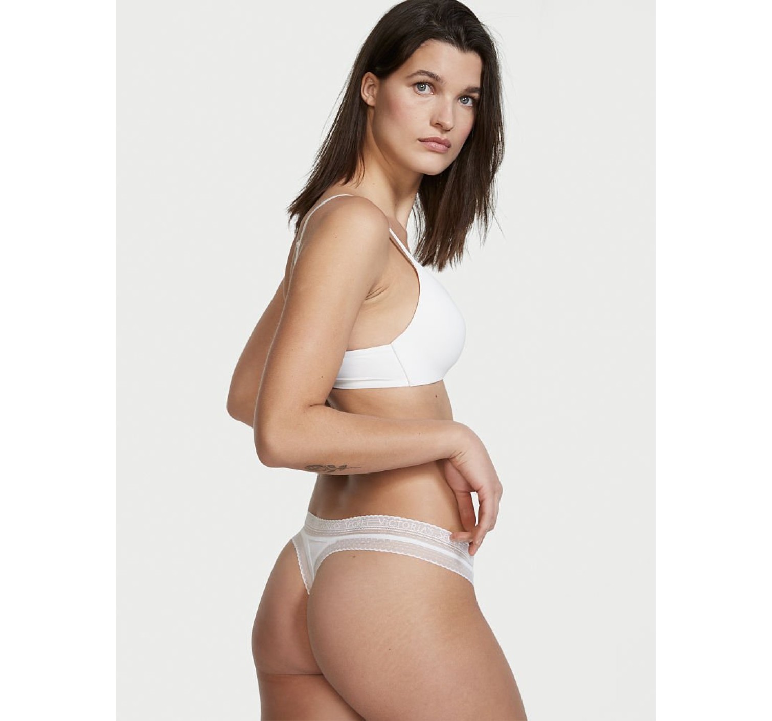 Трусики Logo Cotton Thong Panty Ribbed Vs White