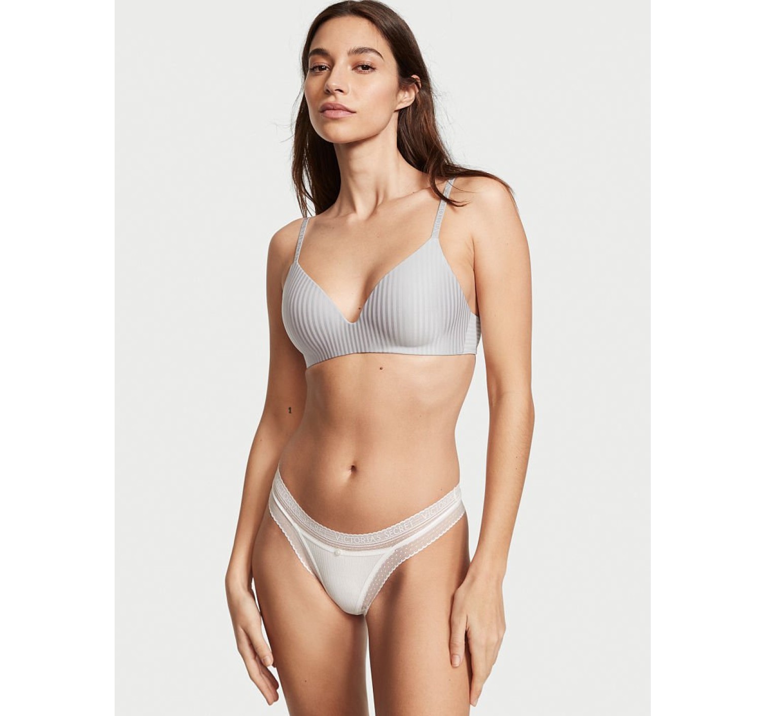Трусики Logo Cotton Thong Panty Ribbed Vs White