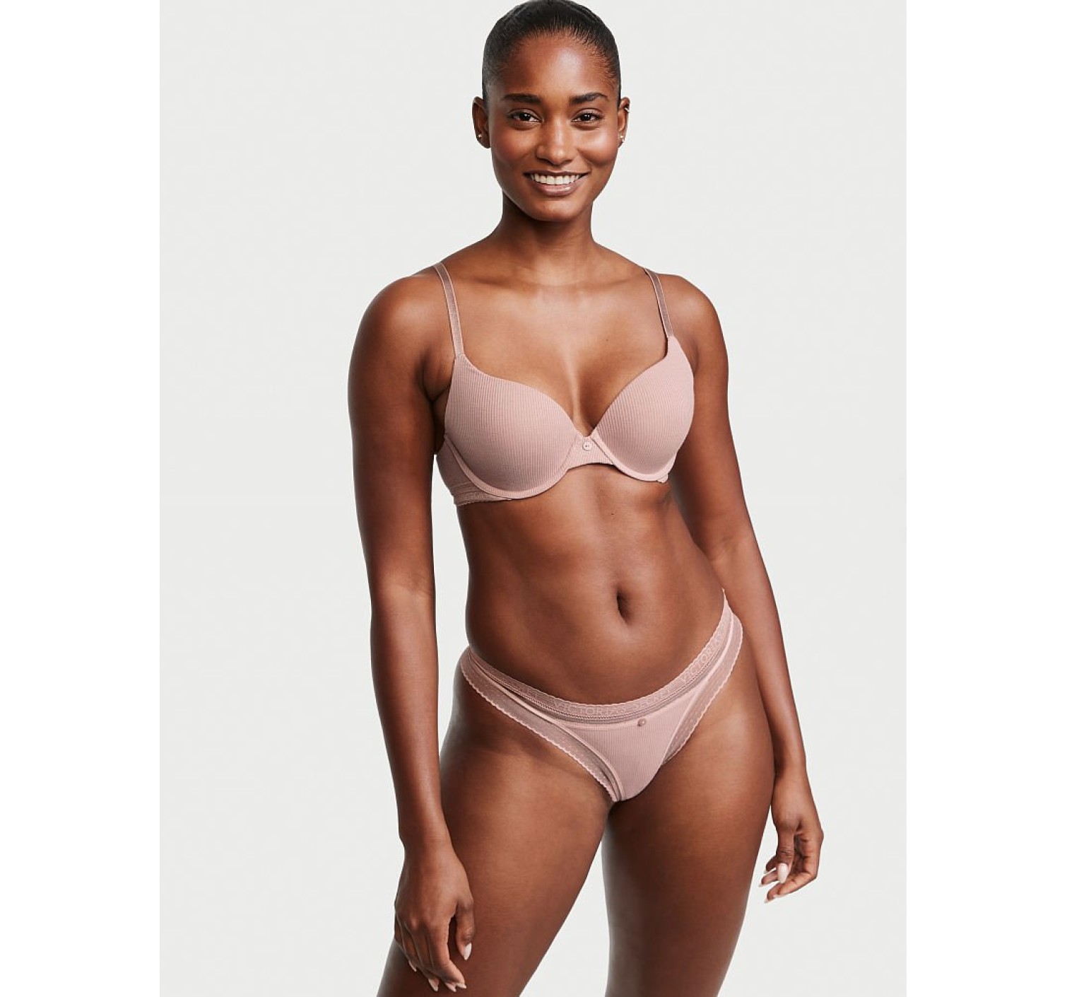 Трусики Logo Cotton Thong Panty Ribbed French Mauve