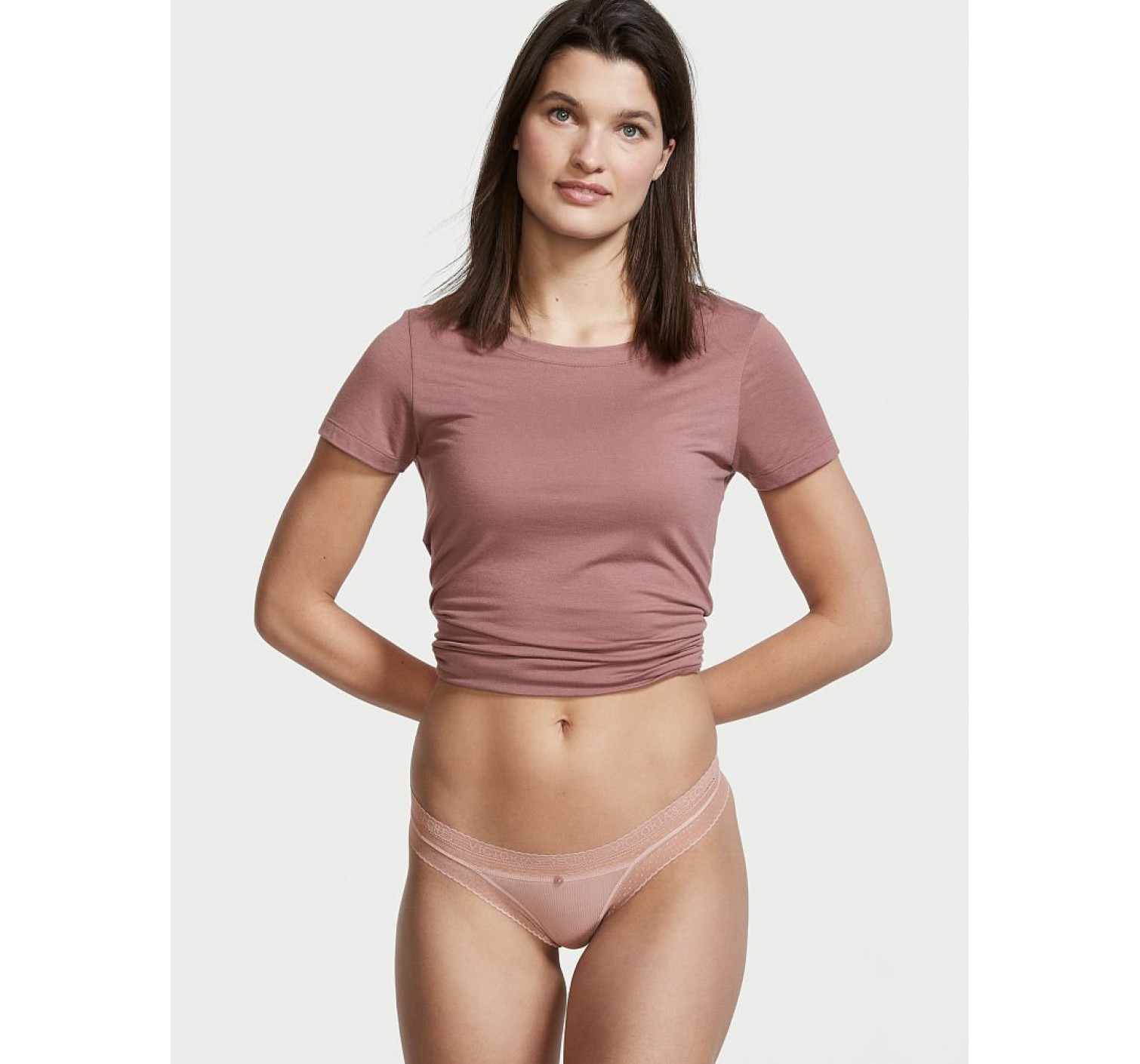 Трусики Logo Cotton Thong Panty Ribbed French Mauve