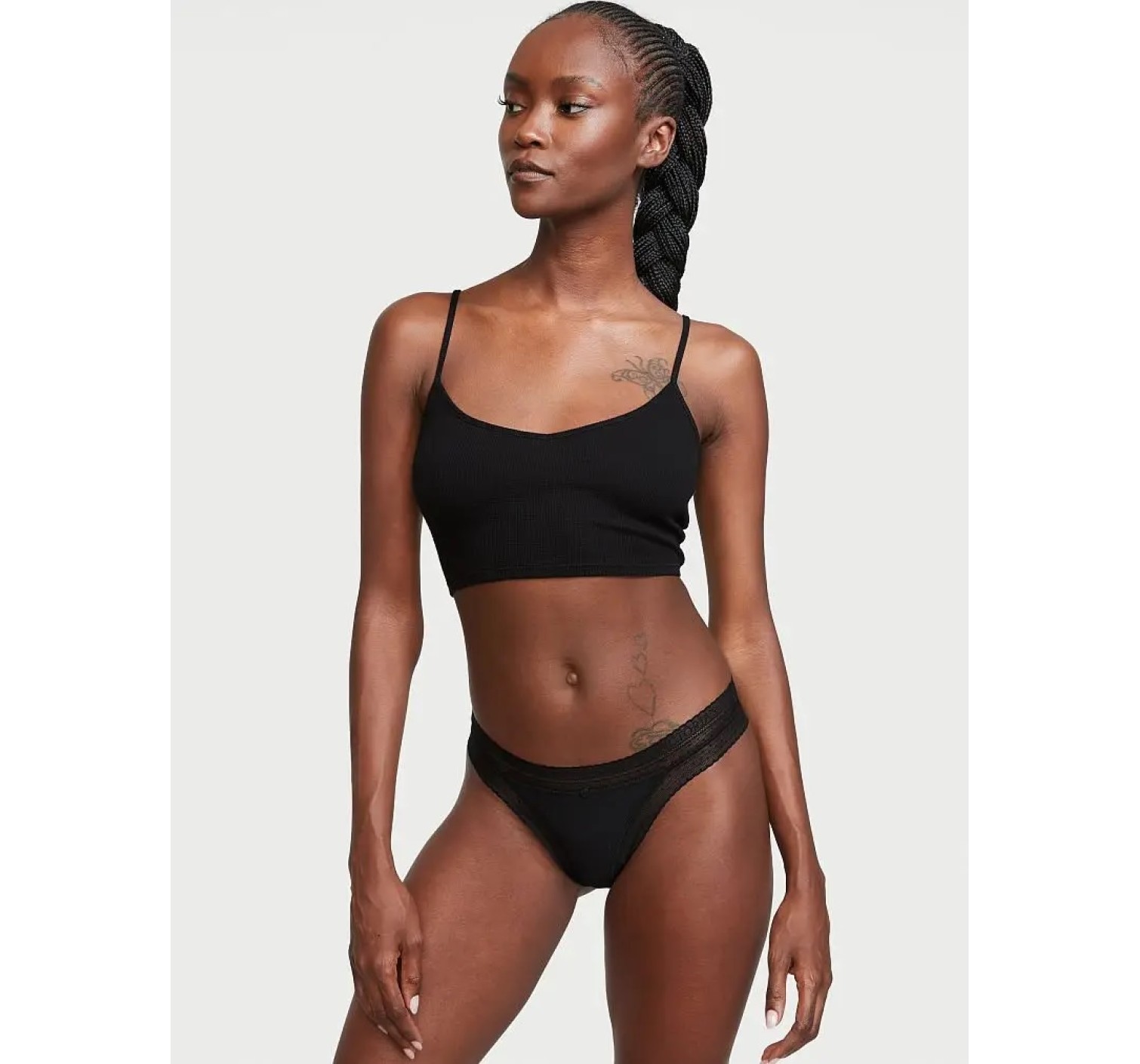 Трусики Logo Cotton Thong Panty Ribbed Black
