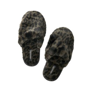 Домашние тапочки Faux Fur Slippers Black Leopard