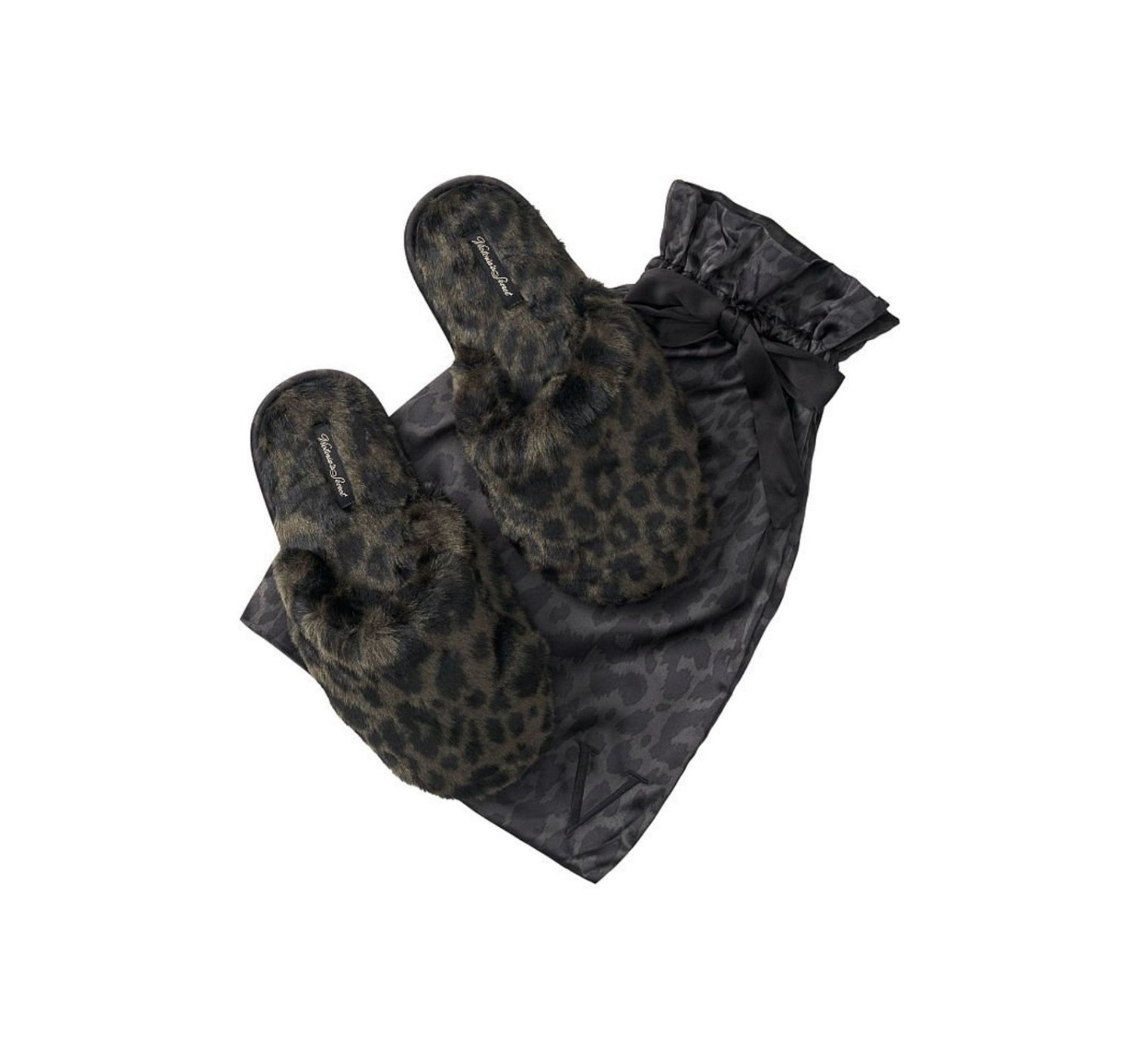 Домашние тапочки Faux Fur Slippers Black Leopard