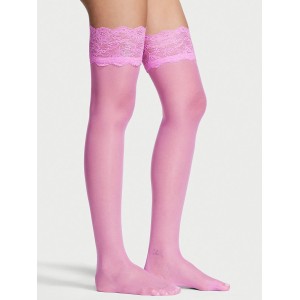 Панчохи Lace Top Thigh Highs with Reinforced Heel Pink