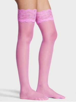 Чулки Lace Top Thigh Highs with Reinforced Heel Pink