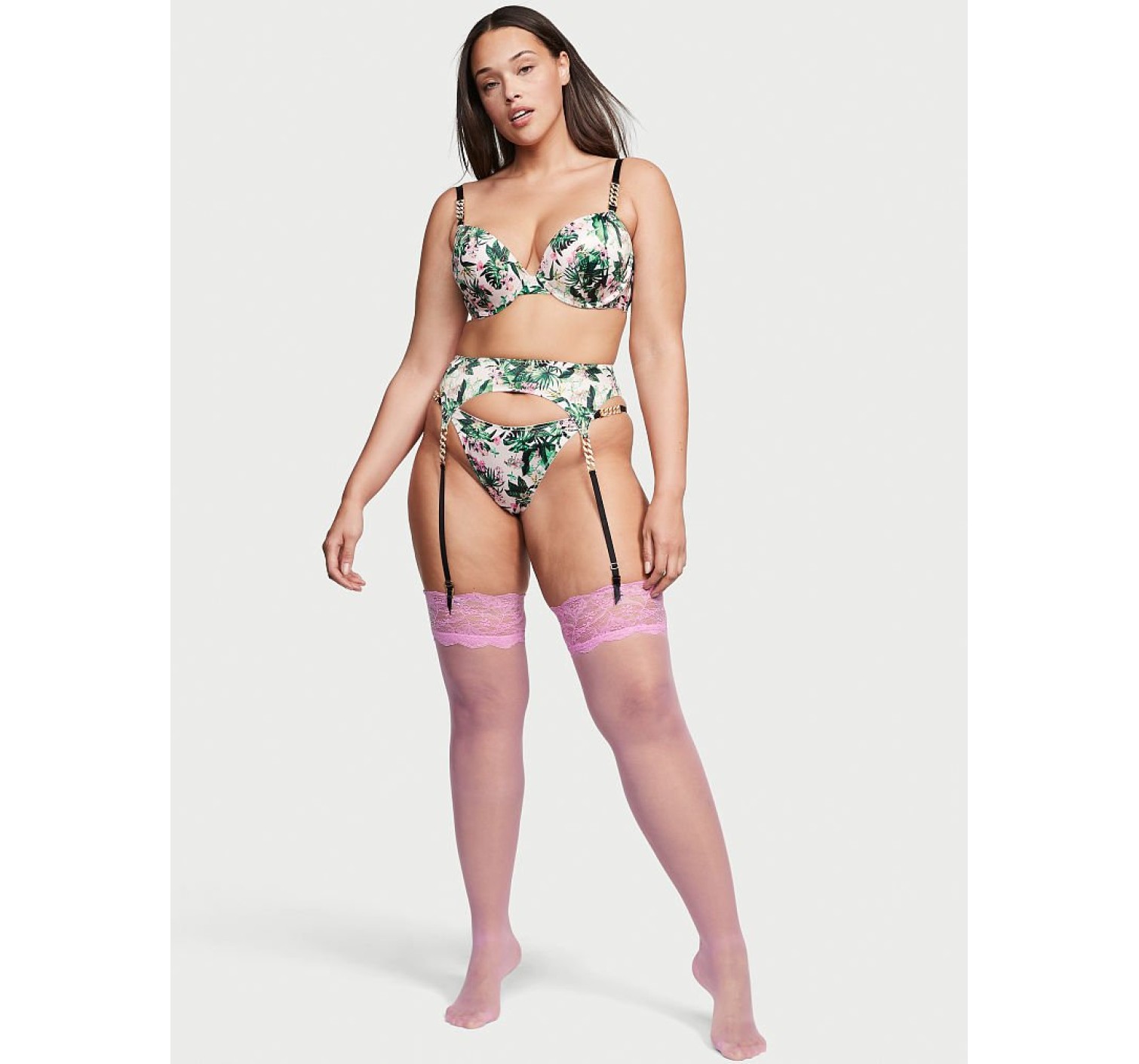Панчохи Lace Top Thigh Highs with Reinforced Heel Pink