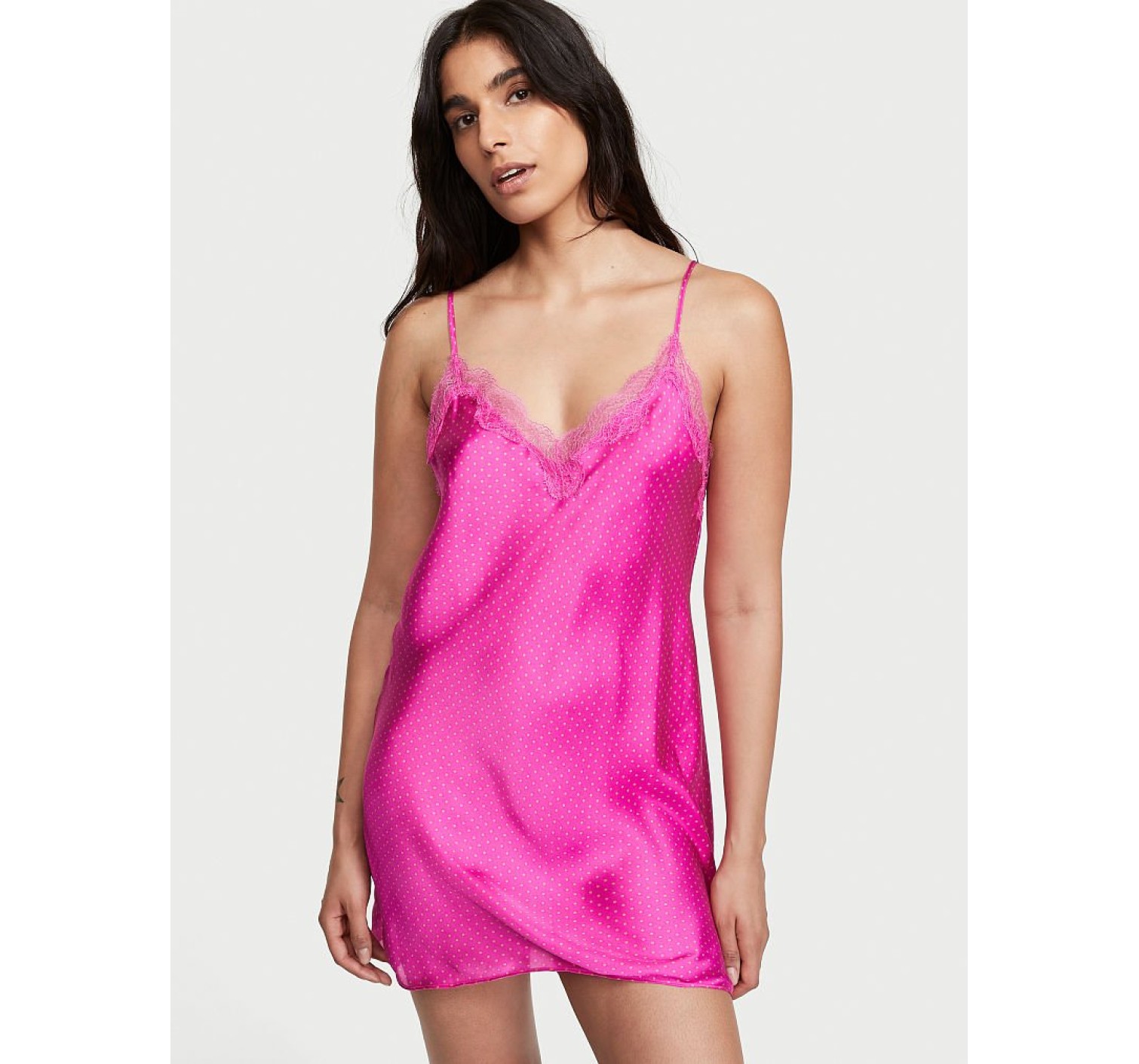 Пеньюар Satin Slip Dress Pin Dot Fuchsia Frenzy