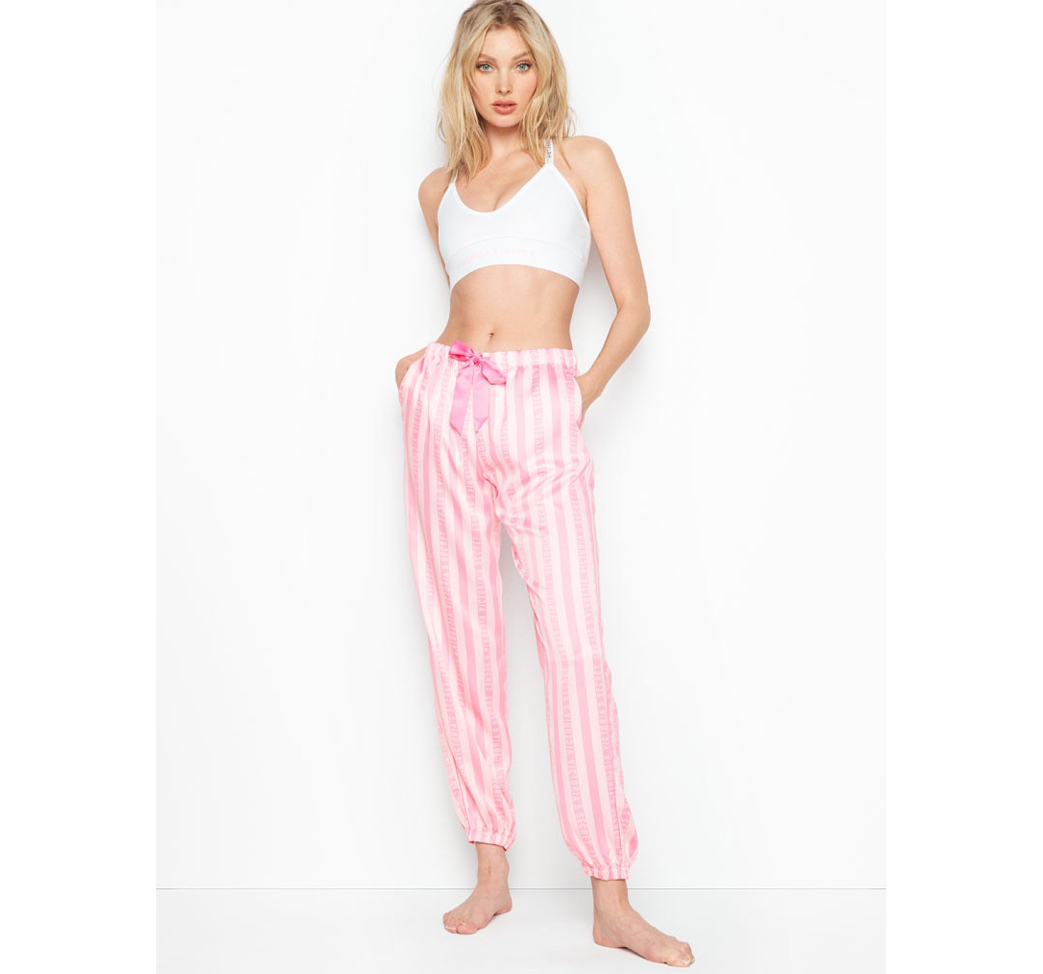 Сатинова піжама Victoria's Secret в рожеву смужку - S