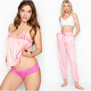 Сатинова піжама Victoria's Secret в рожеву смужку - S