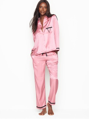 Пижама Victoria’s Secret The Satin PJ Set Pink Stripes