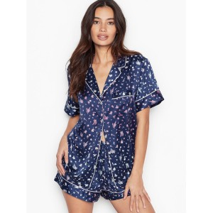 Сатиновая пижама Victoria’s Secret The Satin Short PJ Set Blue Ombré Floral Border