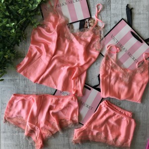 Сатиновая пижама Victoria’s Secret Neon Coral майка с шортами