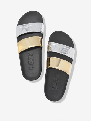 Шлепки VICTORIA'S SECRET PINK SILVER &amp; GOLD METALLIC