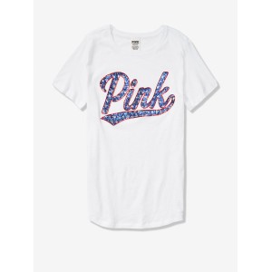 ФУТБОЛКА VICTORIAS SECRET SPORT - SEQUIN PRINT PINK LOGO - WHITE - S(р)