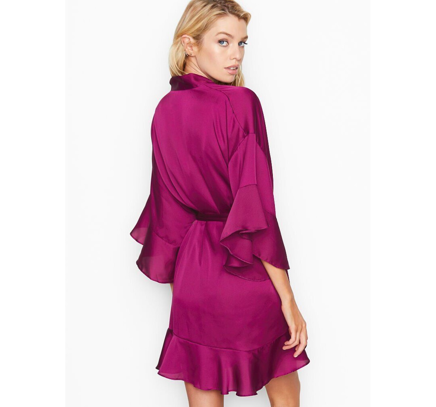 Халат Victoria's Secret Satin FLOUNCE KIMONO Fuchsia