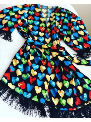 ТУНІКА З БАХРОМОЮ - CUTEBERRY - PRINT HEARTS - ONE SIZE(р)