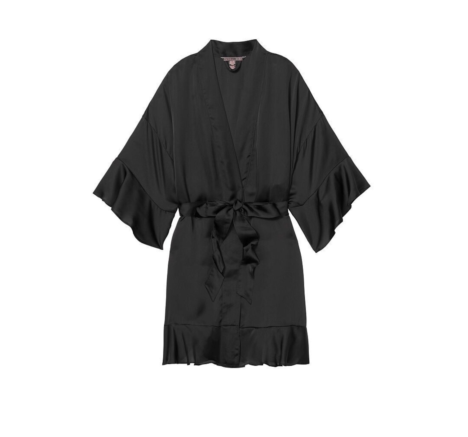 Халат Victoria's Secret Satin BLACK Flounce Kimono