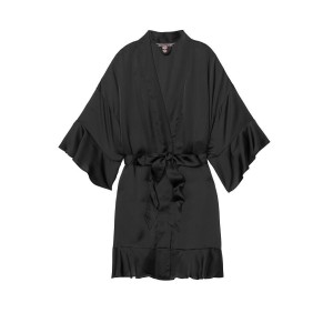 Халат Victoria's Secret Satin BLACK Flounce Kimono