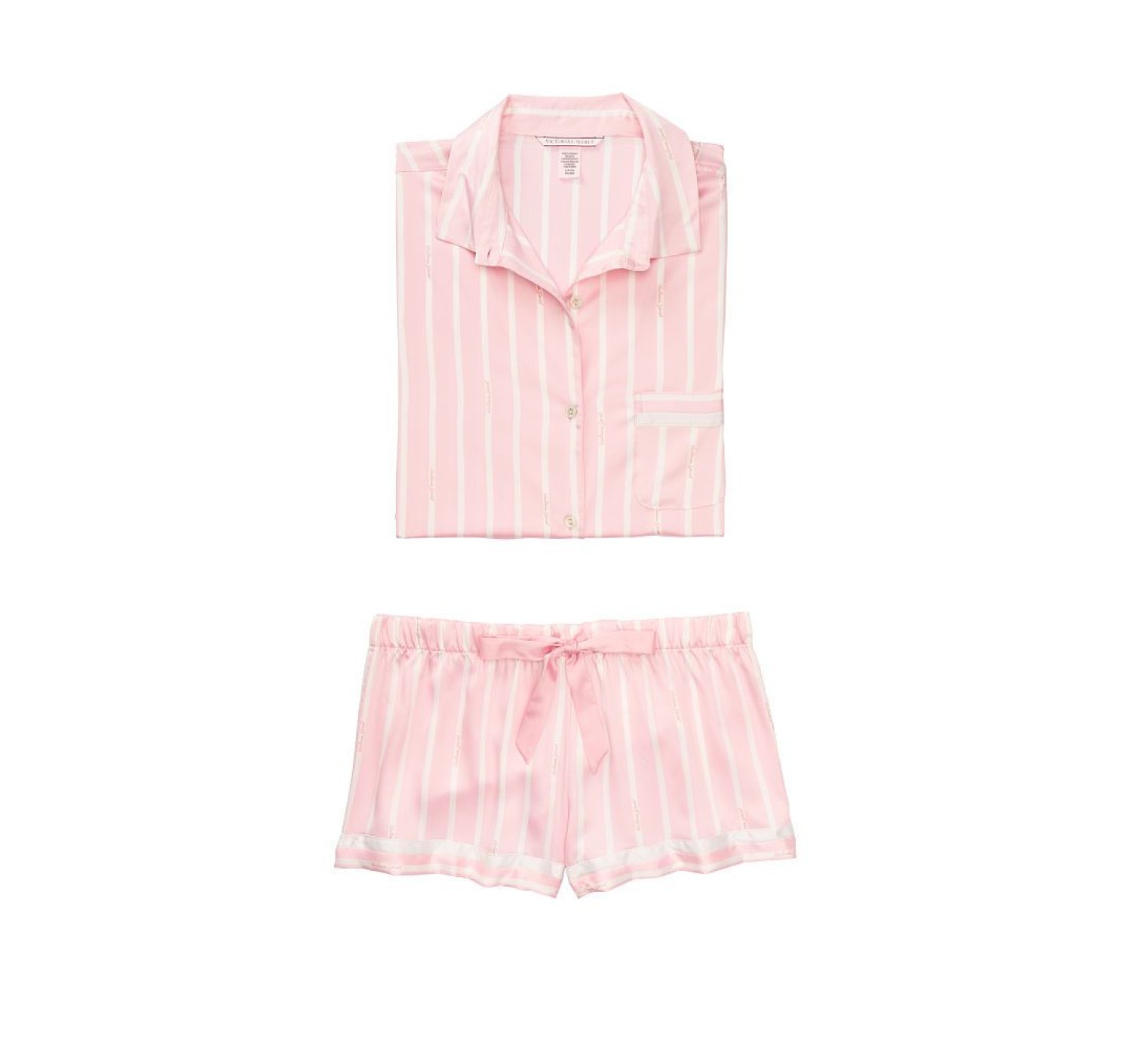 Пижама розовая в полоску Victoria’s Secret The Satin Short PJ Set Classic Stripes