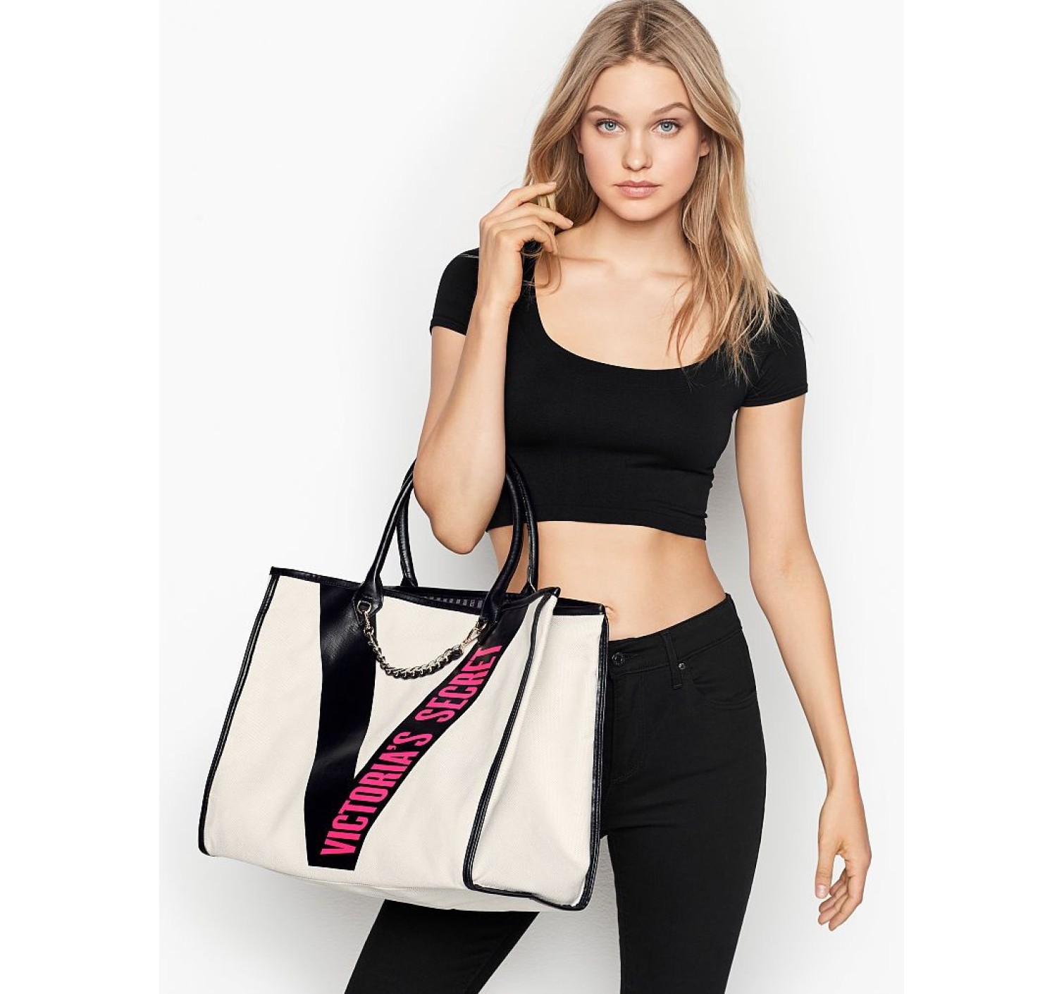 ПЛЯЖНАЯ СУМКА RIBBON LOGO CITY TOTE ВИКТОРИЯ СИКРЕТ WHITE