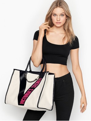 ПЛЯЖНАЯ СУМКА RIBBON LOGO CITY TOTE ВИКТОРИЯ СИКРЕТ WHITE