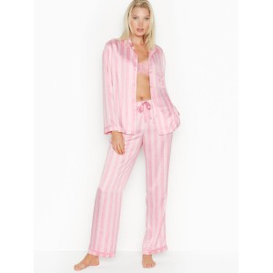 Рожева піжама Victoria's Secret у смужку The Satin PJ Set PINK SCRIPT STRIPE