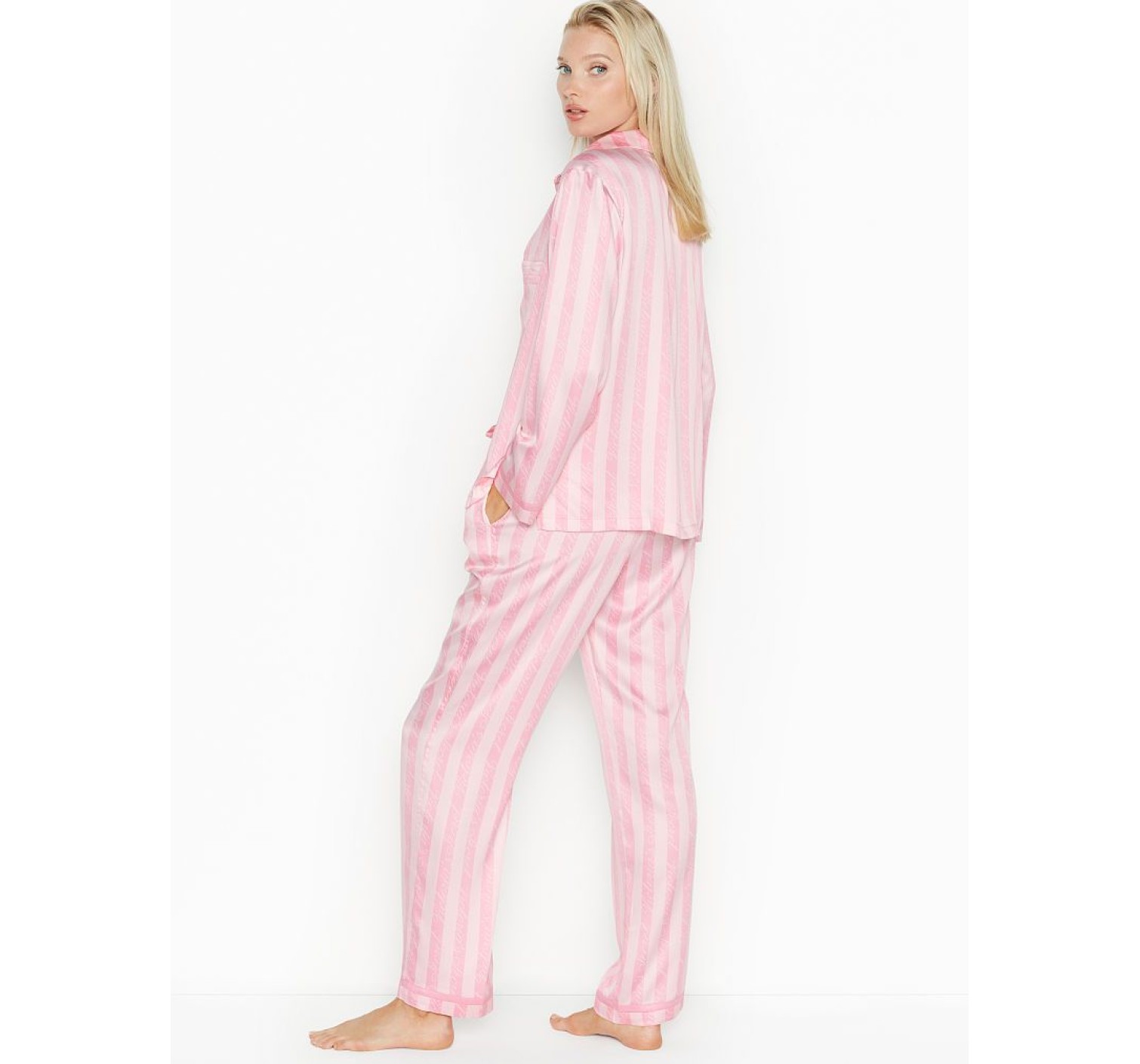 Рожева піжама Victoria's Secret у смужку The Satin PJ Set PINK SCRIPT STRIPE