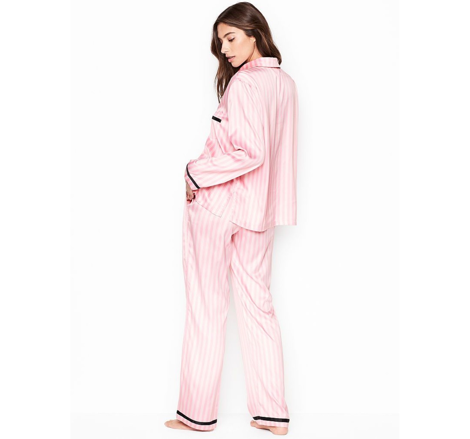 Пижама розовая в полоску Victoria’s Secret Signature Stripes The Satin PJ Set