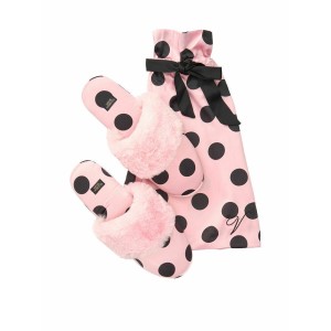 Домашние тапочки Victoria’s Secret Slippers PINK Black Dot