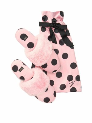 Домашние тапочки Victoria’s Secret Slippers PINK Black Dot