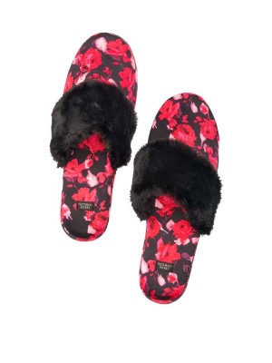Домашние тапочки Victoria’s Secret Slippers Black floral print