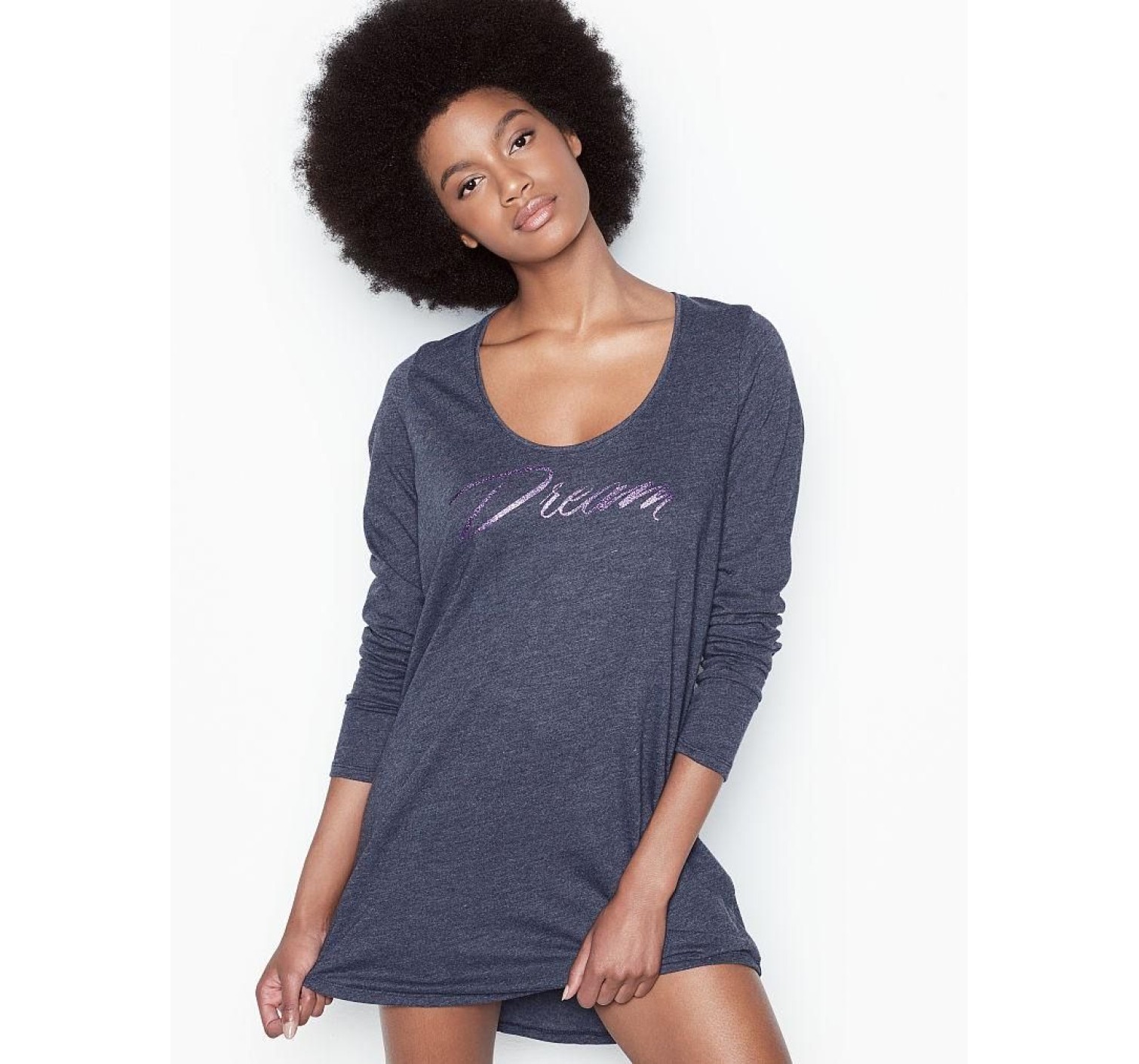 Нічна сорочка Victoria's Secret SCOOPNECK NAVY BLUE Long Sleeve
