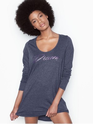 Нічна сорочка Victoria's Secret SCOOPNECK NAVY BLUE Long Sleeve