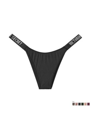 Трусики Victoria’s Secret Very Sexy Crystal Logo BLACK LOVE Shine Strap Brazilian Panty