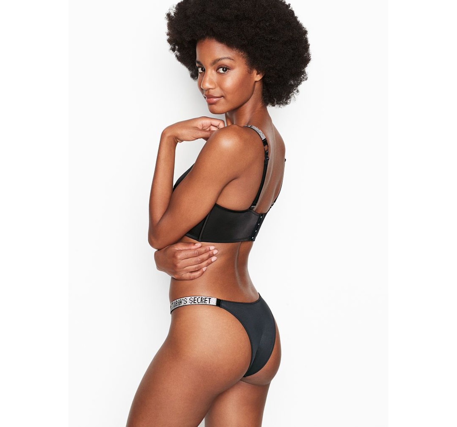 Бюстгальтер Victoria's Secret Lux bra Plunge Embellished Straps V-WIRE Long Line BLACK