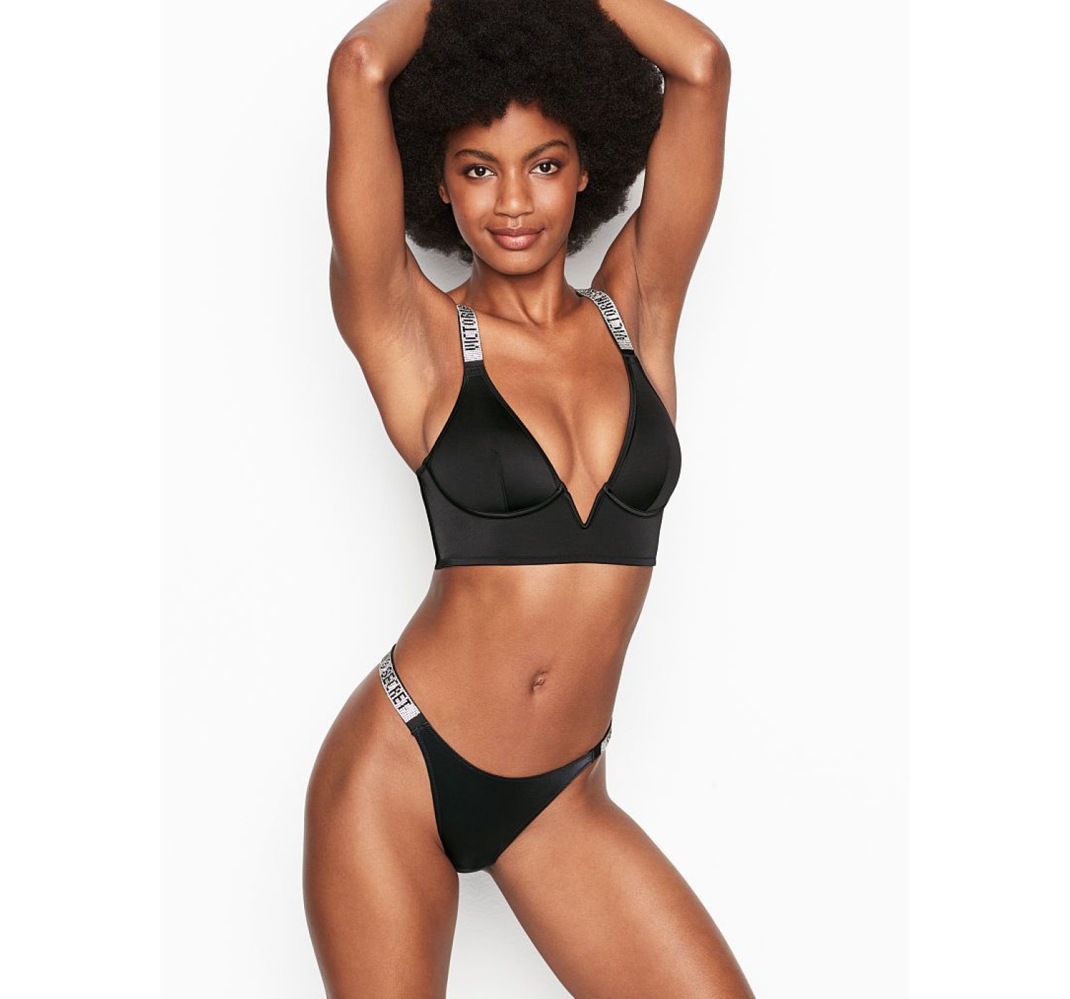 Бюстгальтер Victoria's Secret Lux bra Plunge Embellished Straps V-WIRE Long Line BLACK