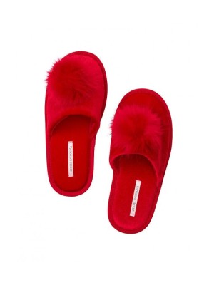 Домашние тапочки Victoria’s Secret Slippers pom-pon красные